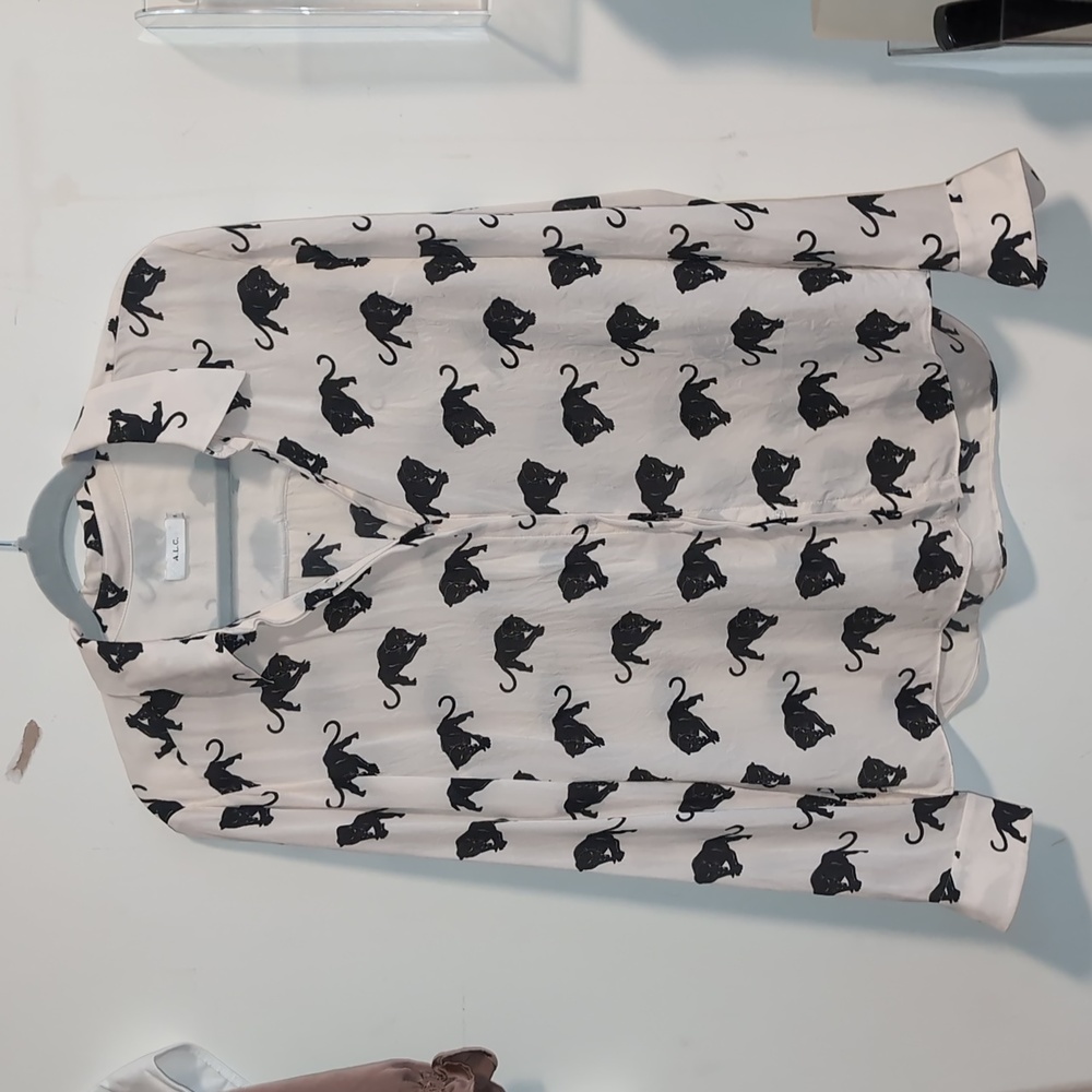 A.L.C. Cream and Black Panther Patterned Top